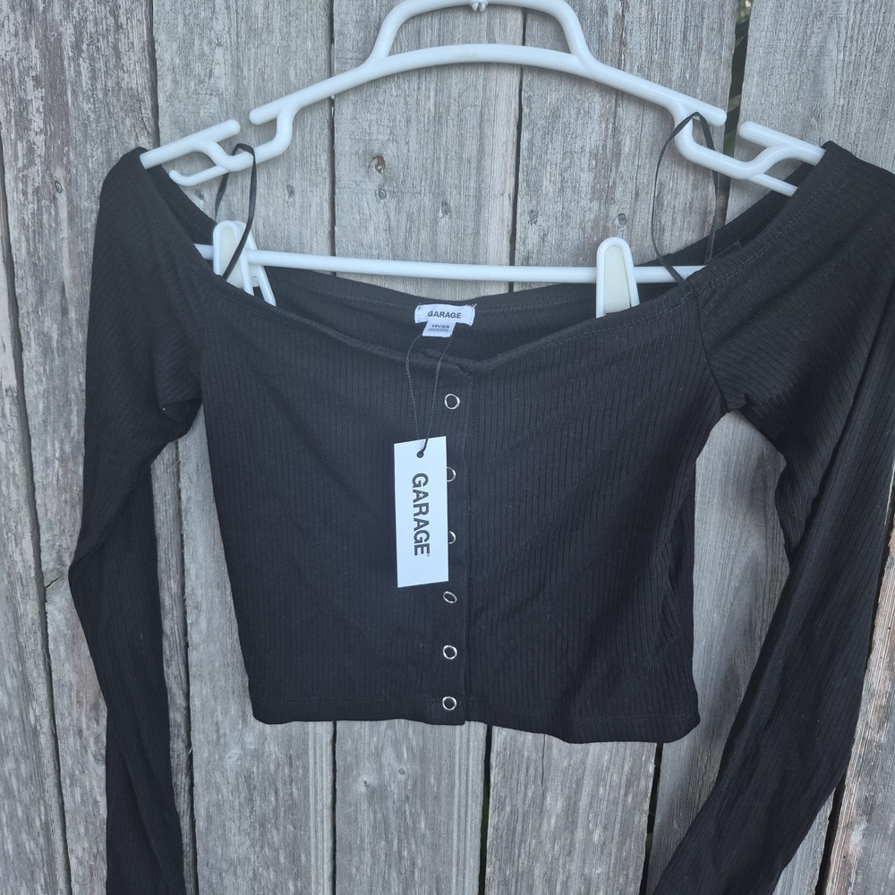 Garage Black Ribbed Long Sleeve Top